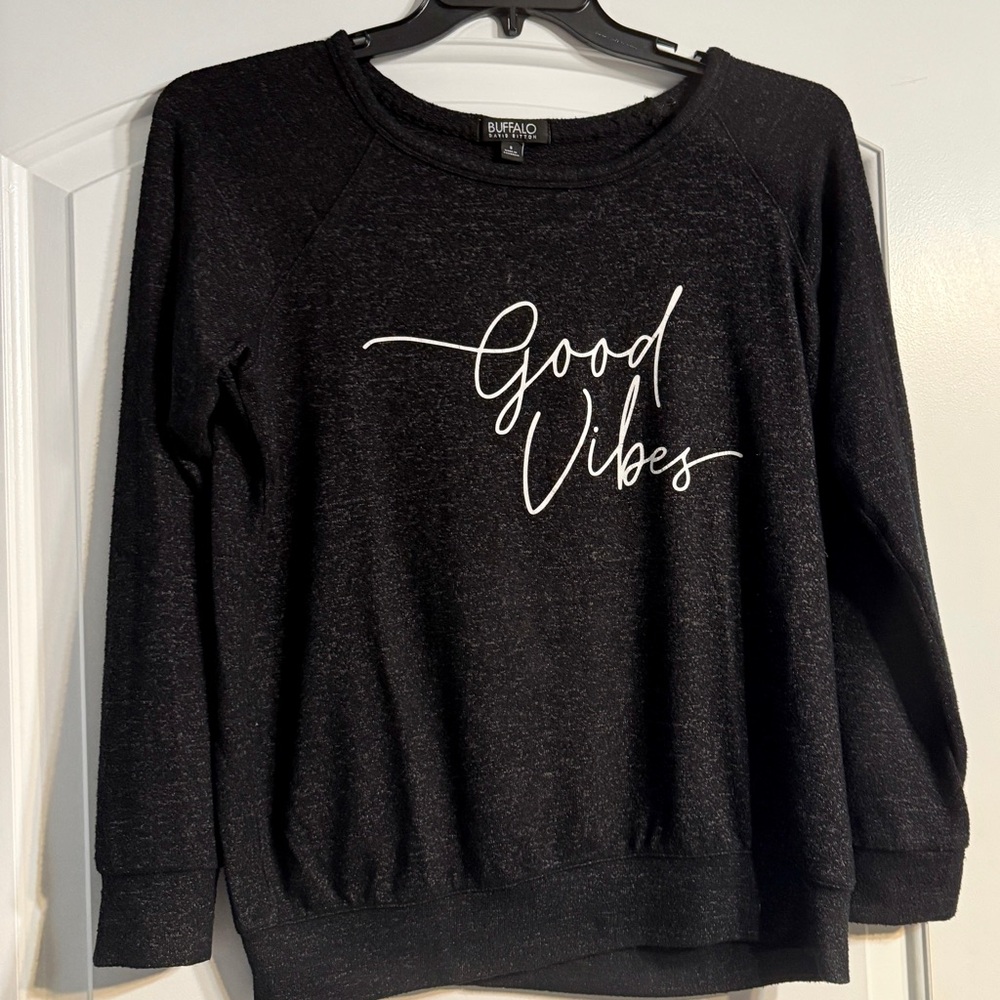 Buffalo David Bitton Sweatshirt Womens Small Grey Excellent Good Vibes Graphic